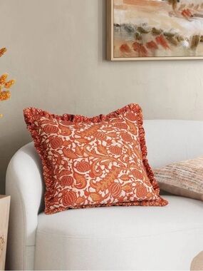 Set of 2 Rust Floral Ruffled Throw Pillow - Home Accents